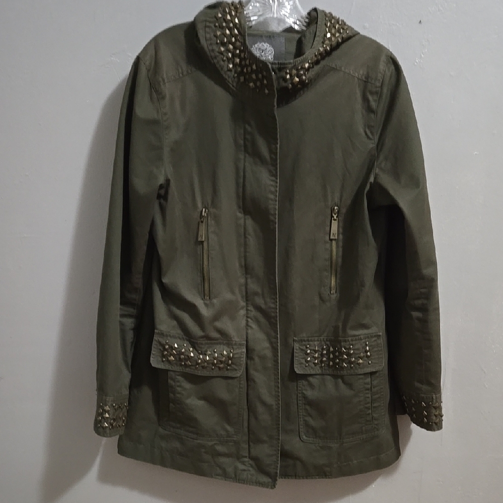Vince Camuto Studded Olive Green Women's Utility Jacket Grunge Edgy